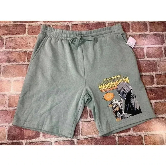 Men's Star Wars Mandalorian Baby Yoda Fleece Sweat Pant Jogger Shorts Medium - Picture 1 of 8